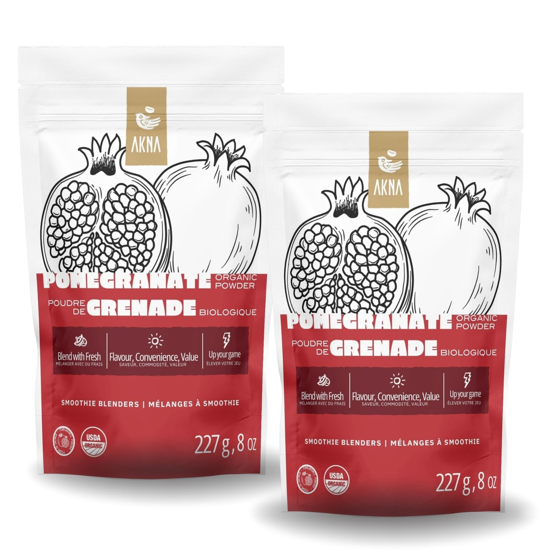 Pomegranate Powder - 2 Pack (2 x 227g / 16oz Total) Pure Superfood Fruit Powder for Smoothies, Baking & Yogurt - Non-GMO, Vegan, Gluten-Free - 2 Resealable Pouches Ak Na Foods