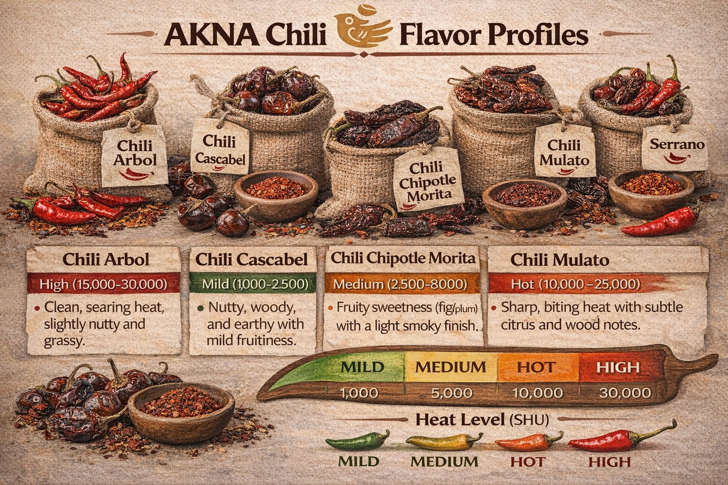 AKNA Whole Chipotle Mulato Chili Peppers, 170g -6oz