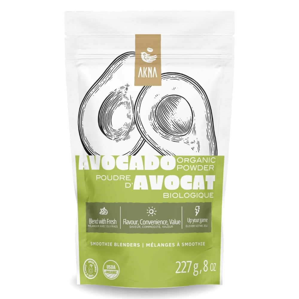 Package of Akna Organic Avocado Powder on a white background