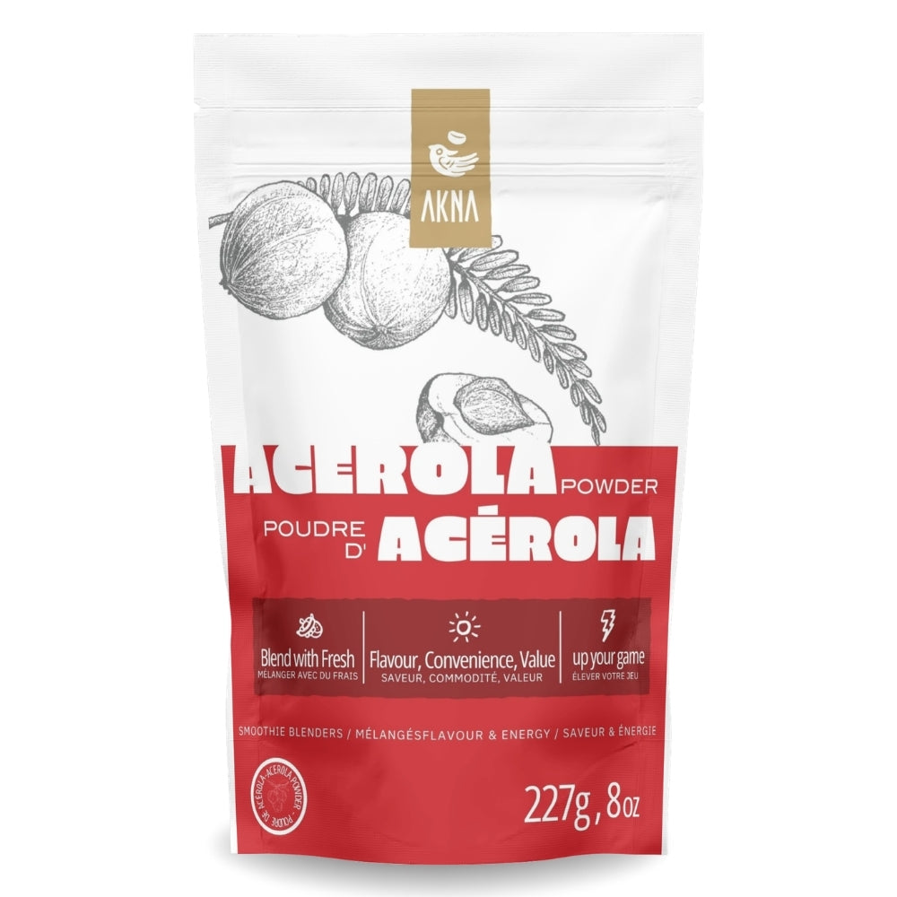 Acerola powder package with Akna branding on a white background