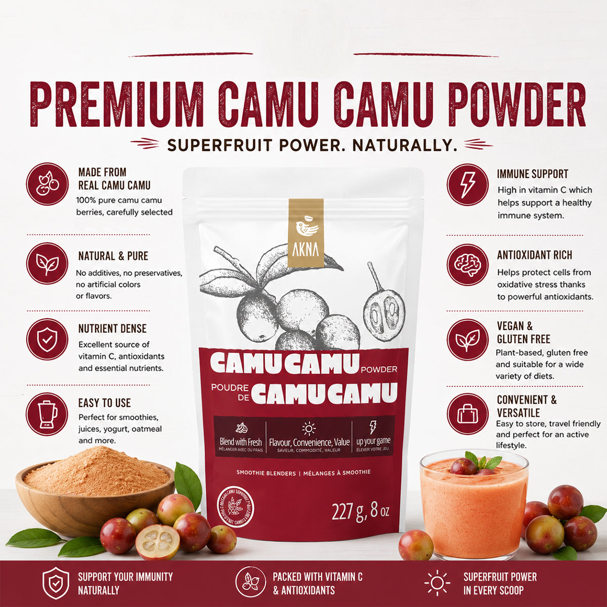 AKNA Camu Camu Fruit Powder. 8oz / 227g AKNA Foods