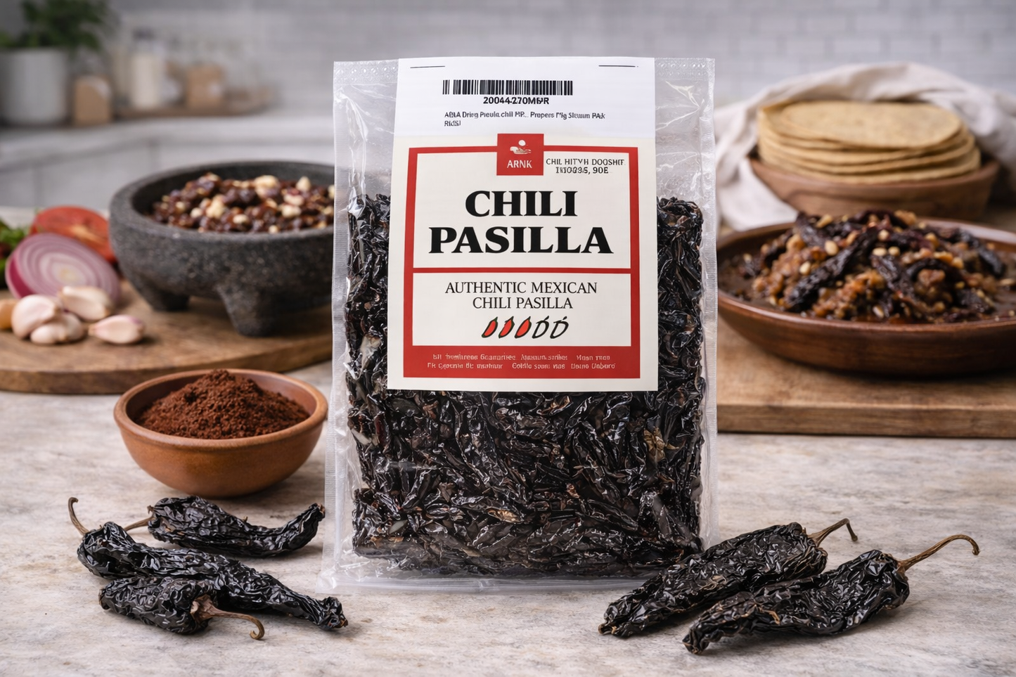 AKNA Authentic Dried Pasilla Negro Chili Peppers , 170g- 6oz AKNA Foods