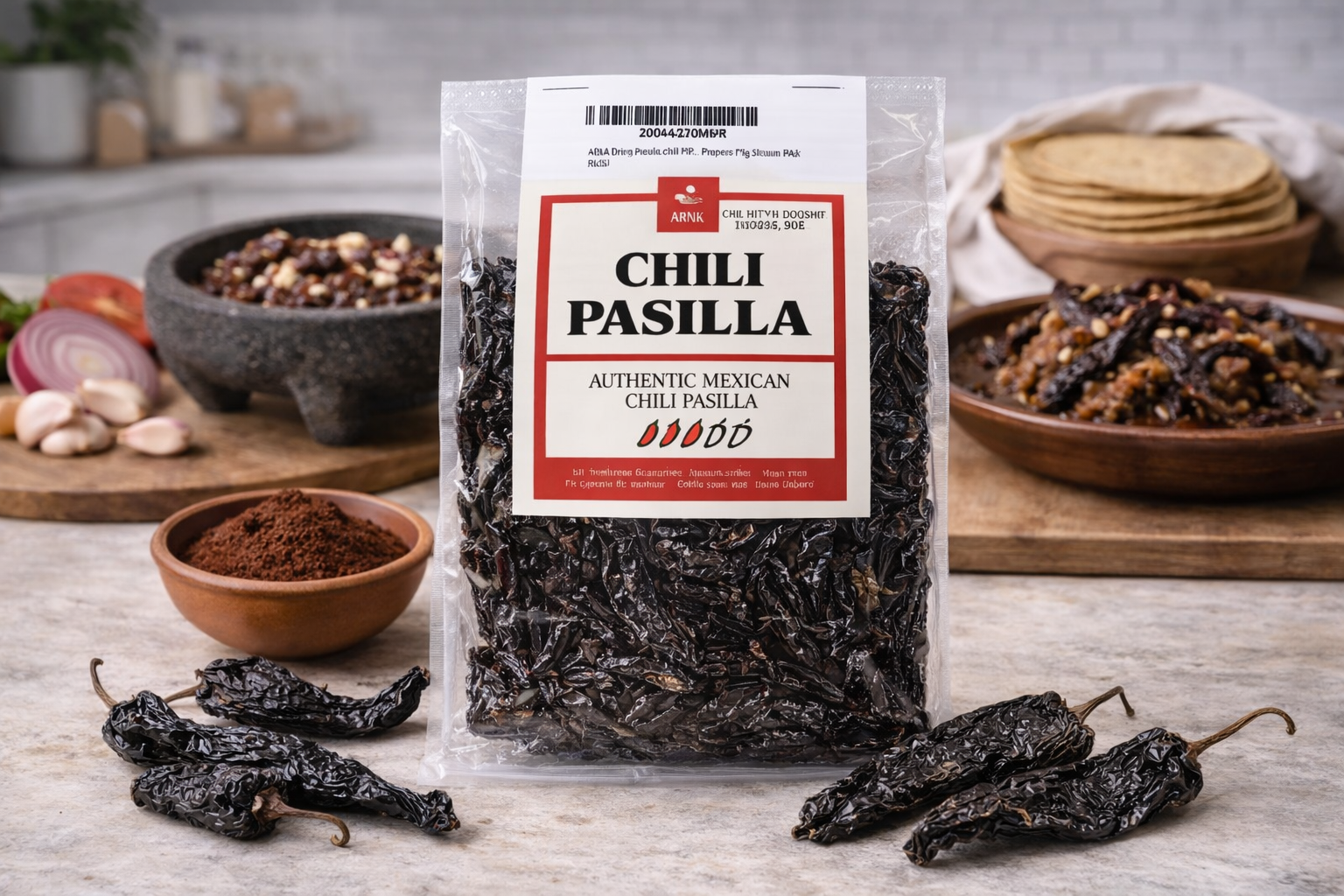 AKNA Authentic Dried Pasilla Negro Chili Peppers , 170g- 6oz AKNA Foods