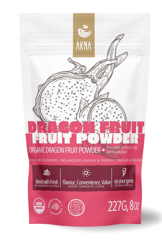 AKNA Organic Red Dragon Fruit Powder 227g (8oz) – Pure Pitaya Superfood for Smoothies, Baking & Beverages – Non-GMO, Gluten-Free, Vegan, Resealable Pouch