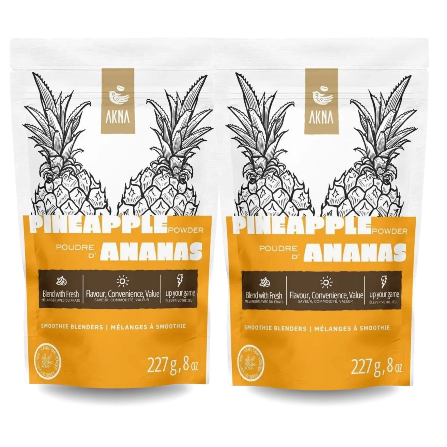 Pineapple Powder, 2 Pack, Two 227g Resealable Pouches, Easy Mix for Smoothies and Drinks Ak Na Foods