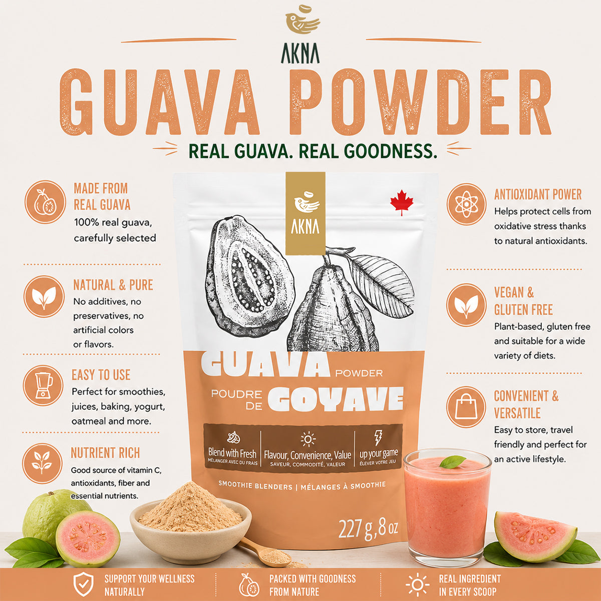 Akna Organic USDA Guava Fruit Powder, 227g AKNA Foods