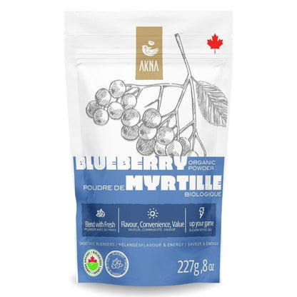 AKNA Organic Blueberry Powder - 227g - Canadian Blueberries - Antioxidant Rich, Vegan & Gluten-Free - Resealable Pouch