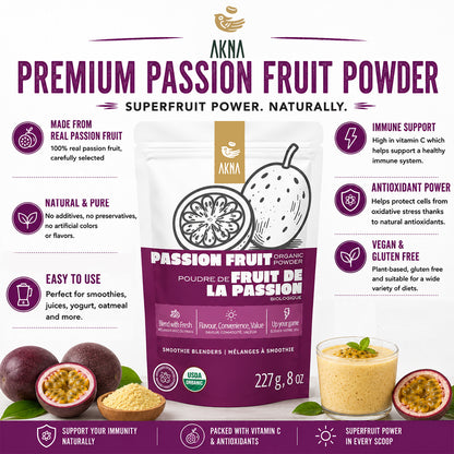AKNA USDA Organic Passion Fruit Powder, 227g - 8oz AKNA Foods