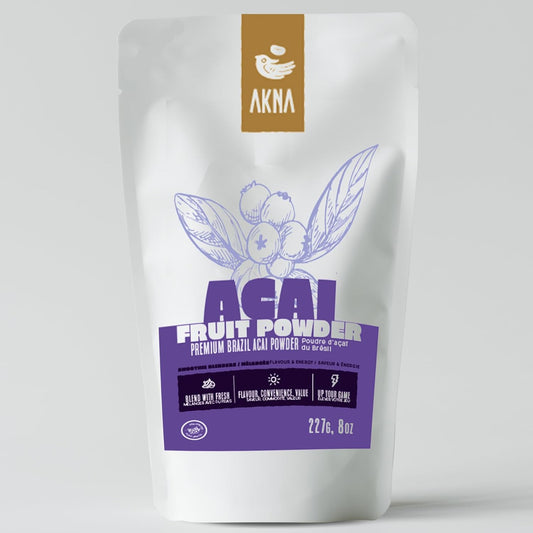 AKNA Premium Brazilian Açaí Powder, Resealable Bag, 227g (8 oz), easy mix for healthy drink and smoothies, Rich in Antioxidants – Non-GMO