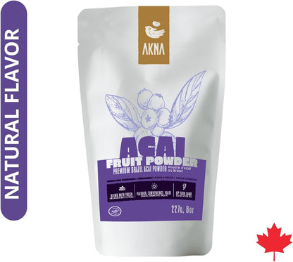 AKNA Premium Brazilian Açaí Powder, Resealable Bag, 227g (8 oz), easy mix for healthy drink and smoothies, Rich in Antioxidants – Non-GMO